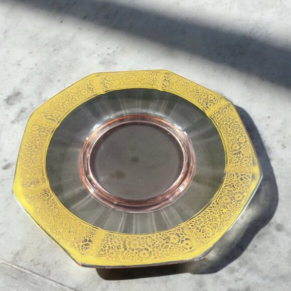 1930s Tiffin Franciscan Pink Depression Gold Edging Rambler Rose Dish Bowl Plate - Picture 3 of 14